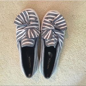 Blue and White Striped Slip On Shoes From Nautica